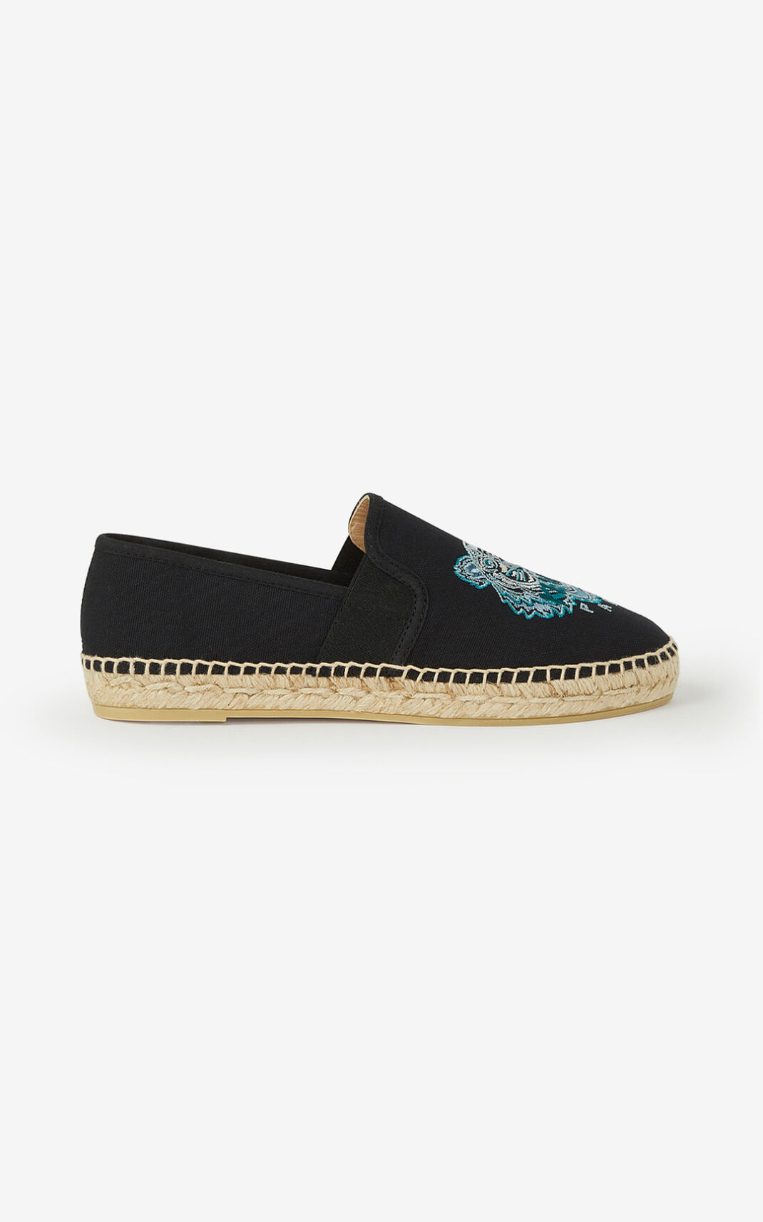 Kenzo Elasticated Lærred Tiger Espadrilles Dame - Sort DK-524672